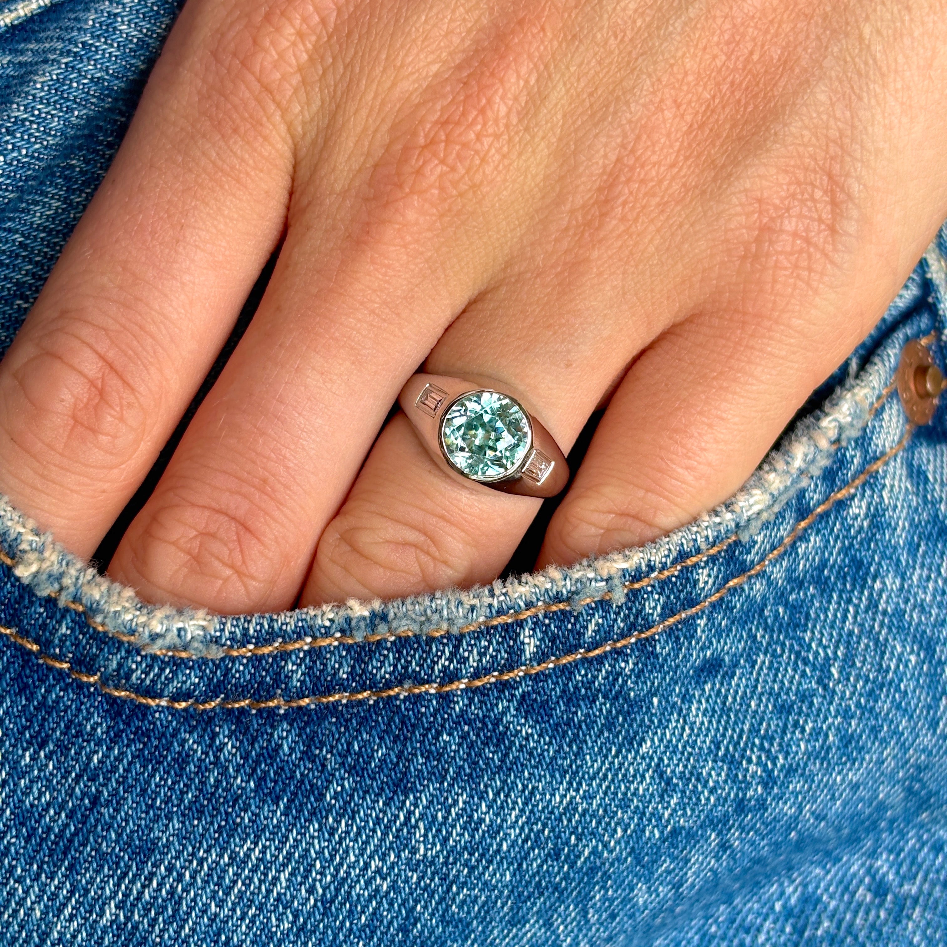 Vintage rub-over zircon & diamond ring – Antique Ring Boutique