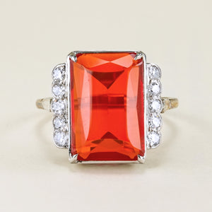 Antique, Edwardian fire opal & diamond cocktail ring