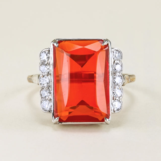 Antique, Edwardian fire opal & diamond cocktail ring