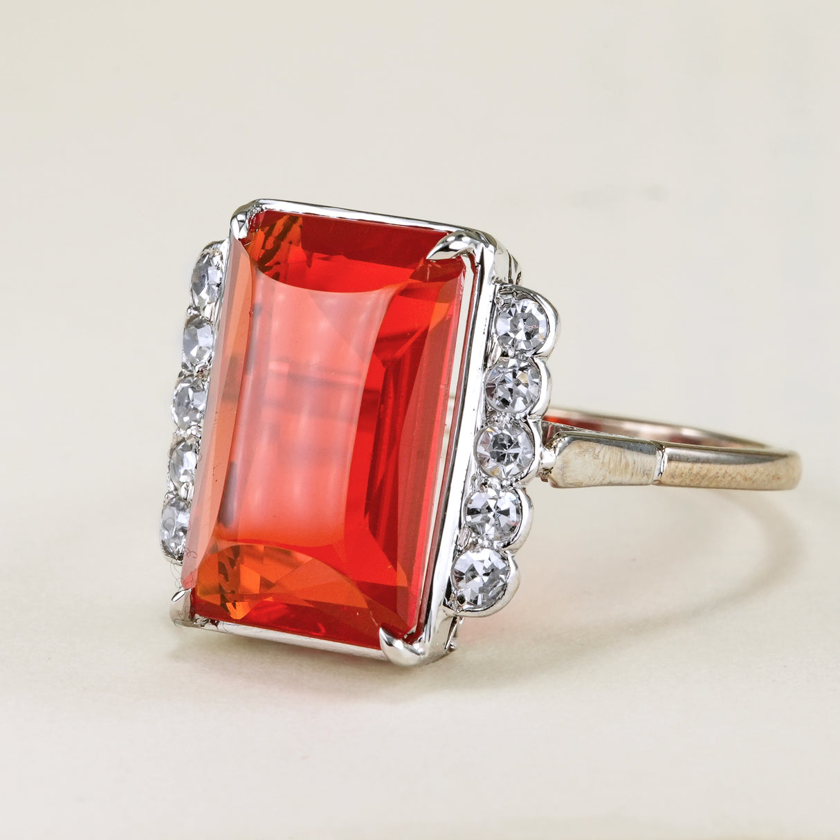 Antique, Edwardian fire opal & diamond cocktail ring