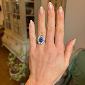 1358-Vintage, 1980s French sapphire & diamond cluster ring-