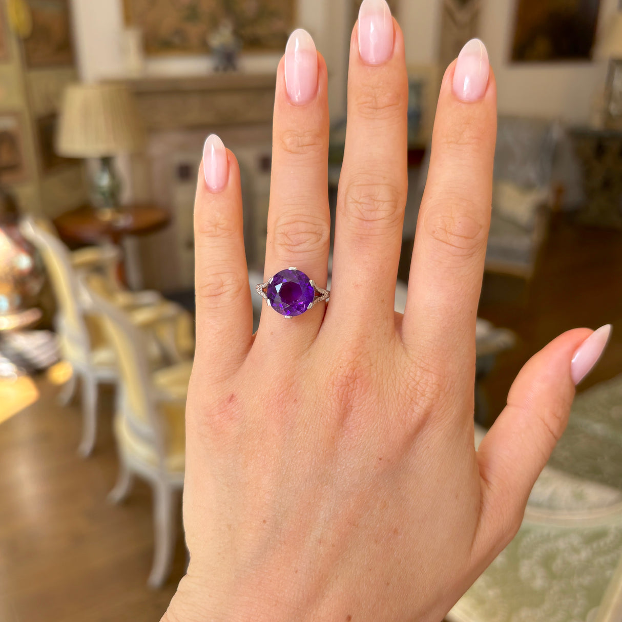 Antique, French Belle Époque, amethyst and diamond ring