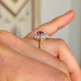 Antique, Edwardian pink sapphire and diamond cluster ring