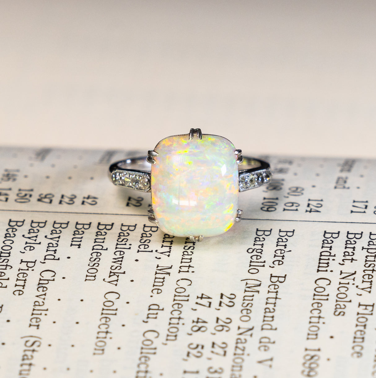 Vintage, Art Deco cabochon opal and diamond ring front
