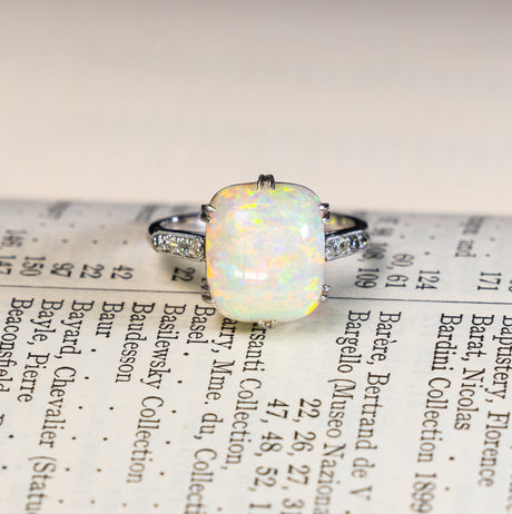 Vintage, Art Deco cabochon opal and diamond ring front