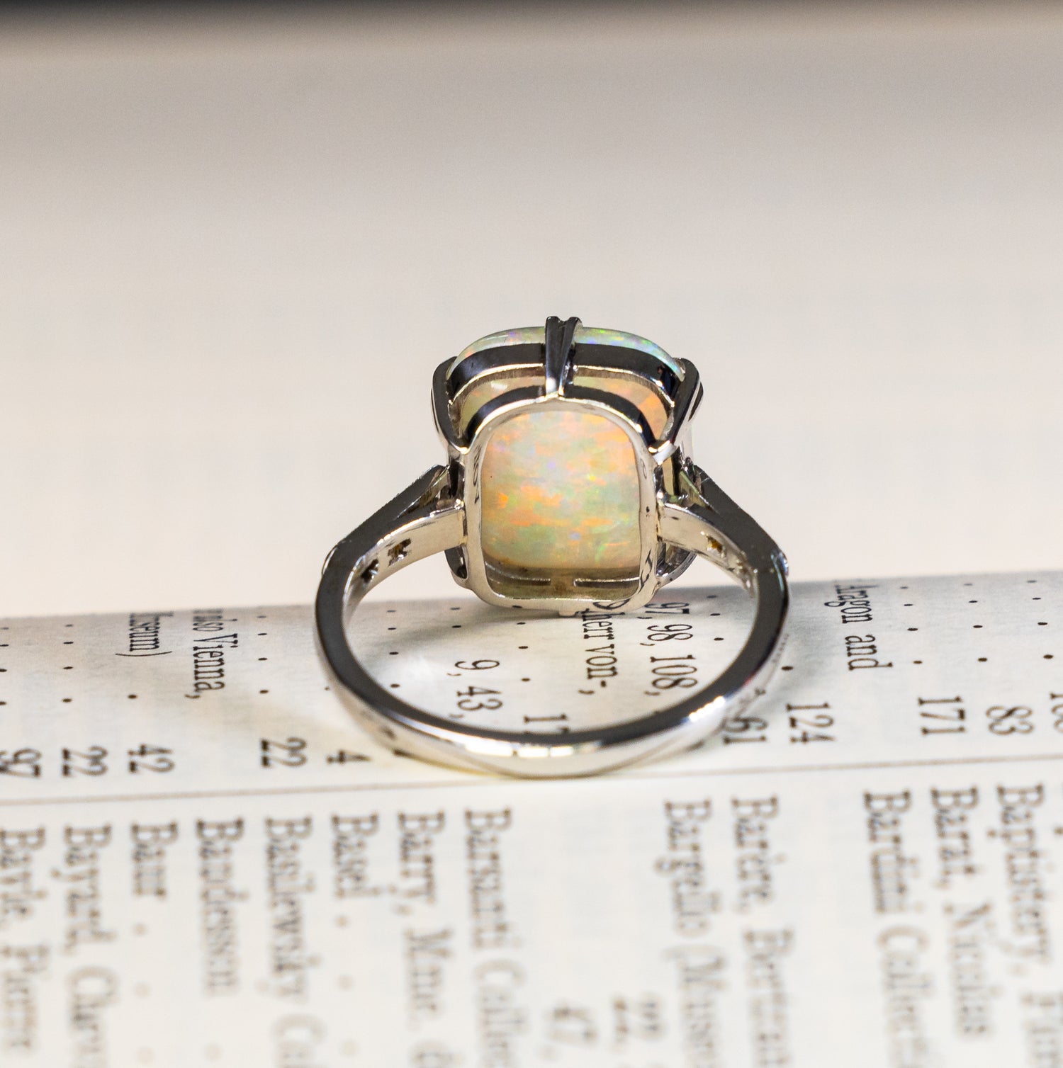 Vintage, Art Deco cabochon opal and diamond ring back