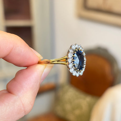 Vintage, 1980s sapphire and diamond cluster ring