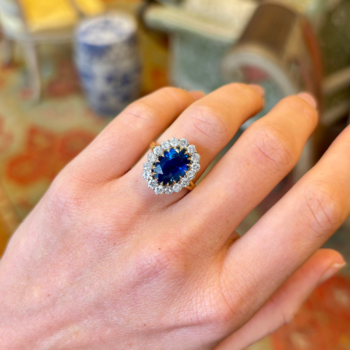 Vintage, 1980s sapphire and diamond cluster ring