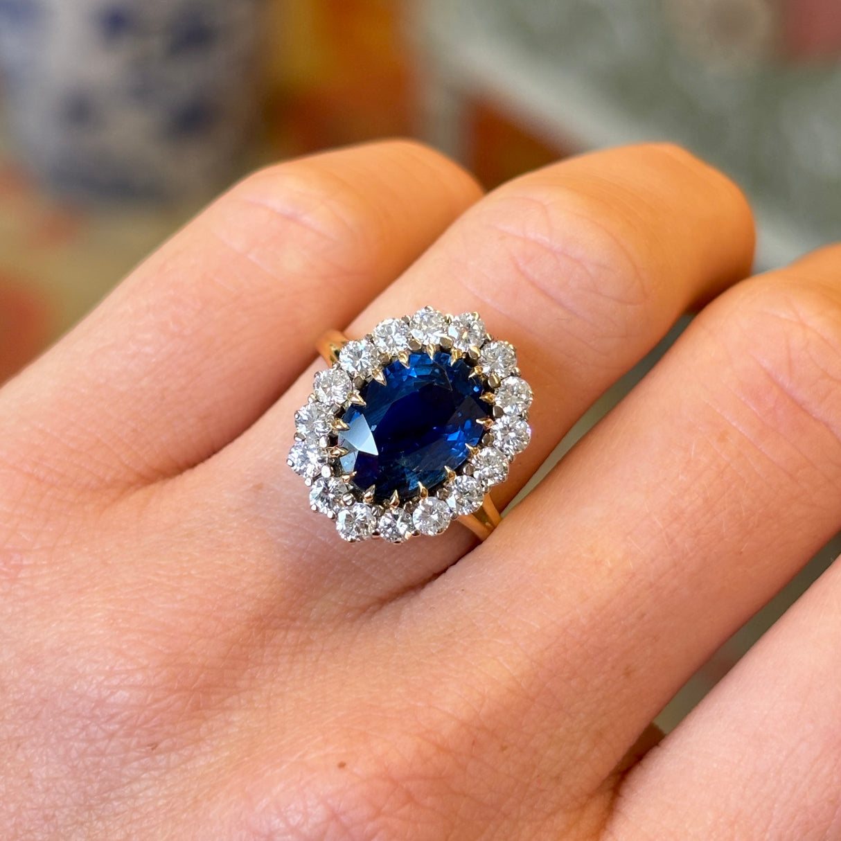 Vintage, 1980s sapphire and diamond cluster ring