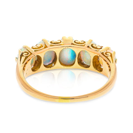 Antique, Edwardian, Five Stone Opal Ring, 18ct Yellow Gold