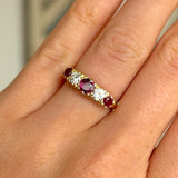 1565-Antique, Edwardian five stone ruby and diamond ring 