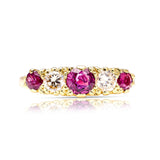 1565-Antique, Edwardian five stone ruby and diamond ring front