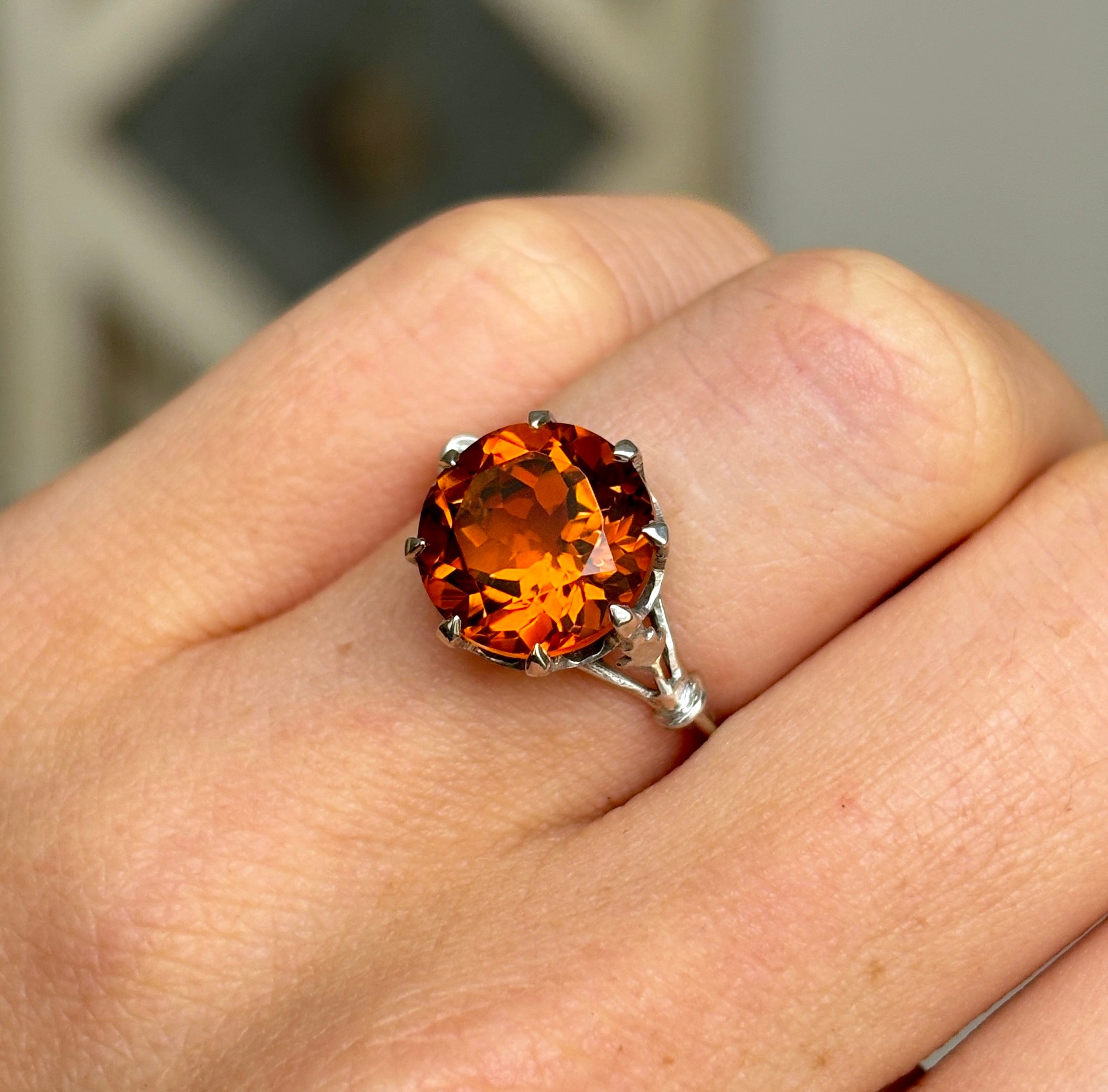 Vintage, 1930s Citrine Single-Stone Ring, Silver – Antique Ring