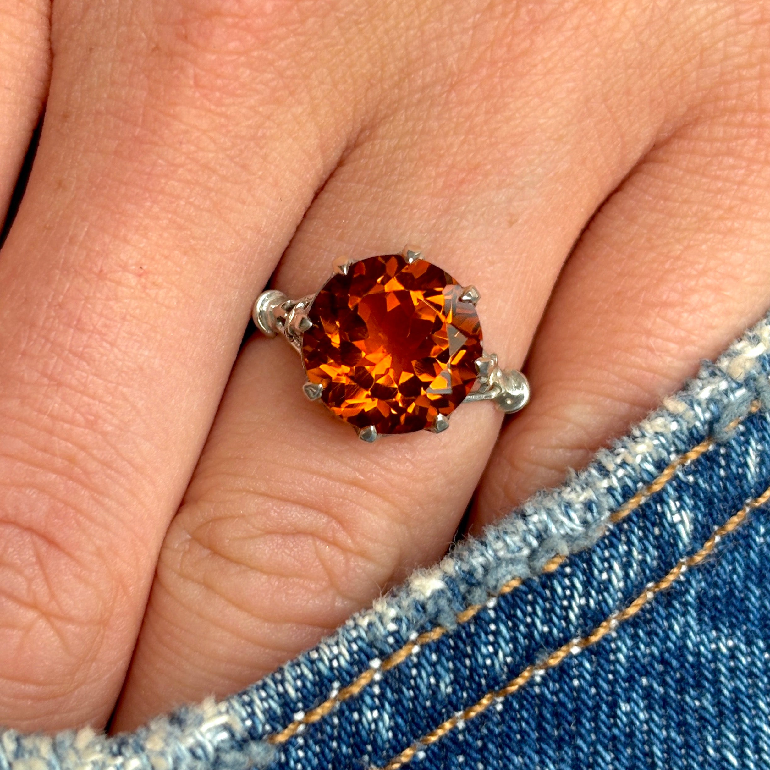 Vintage, 1930s Citrine Single-Stone Ring, Silver – Antique Ring