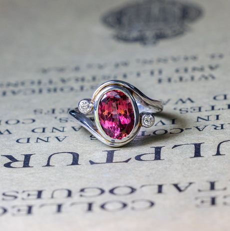 Vintage, pink tourmaline and diamond ring front