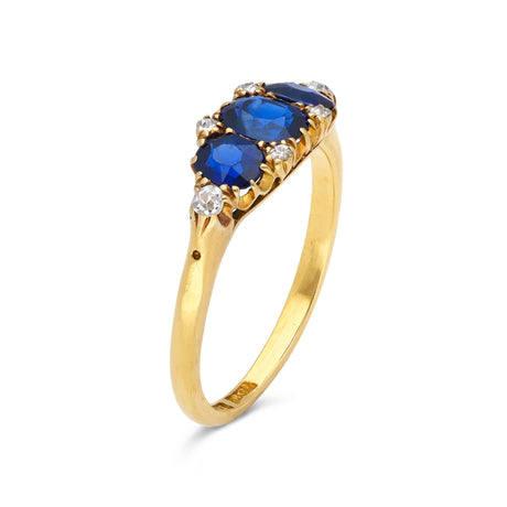 Antique Blue Sapphire and Diamond Engagement Ring, 18ct Yellow Gold