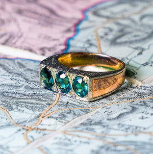 Vintage, 1950s three-stone indicolite tourmaline ring side