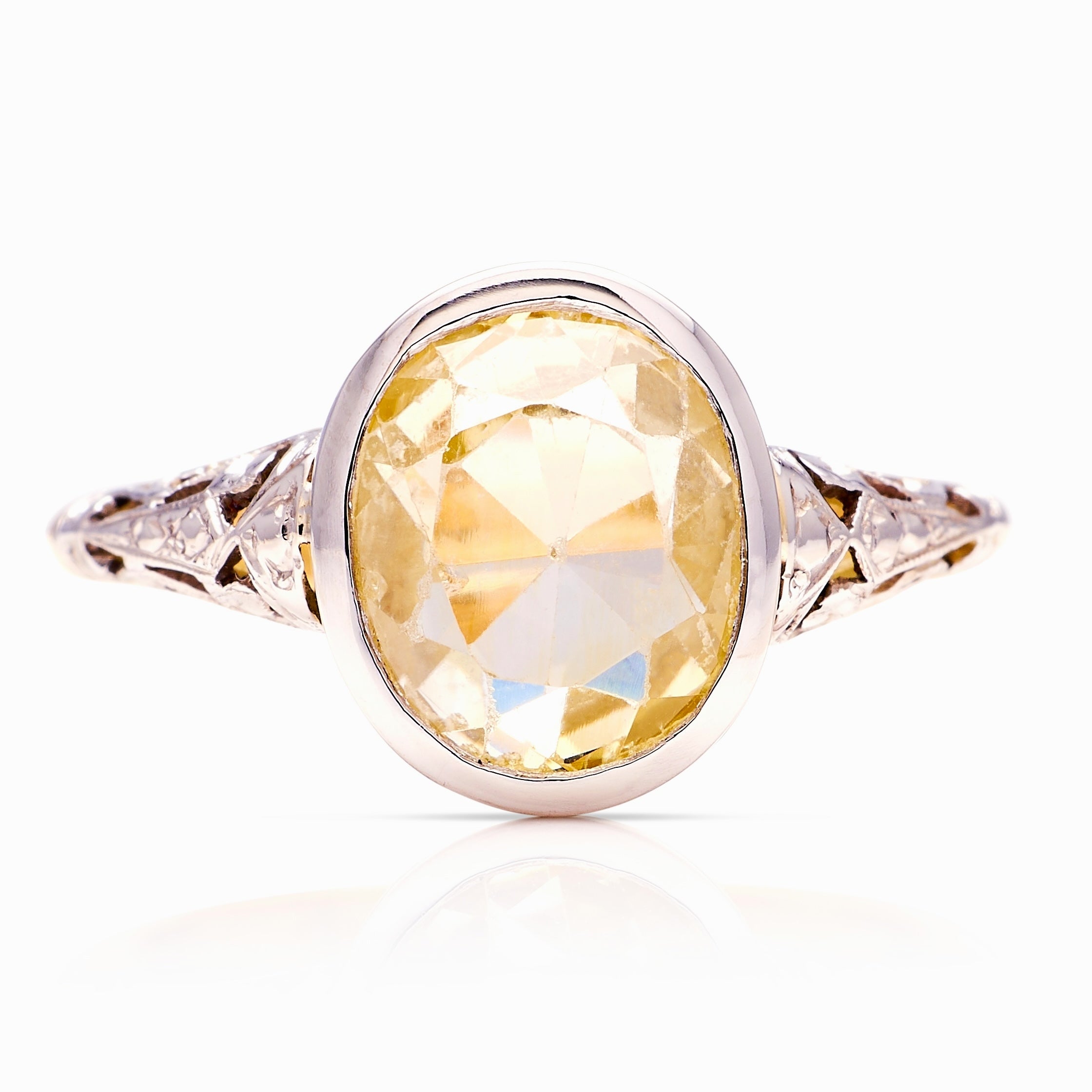 リング - イエローサファイアリング Yellow Sapphire Ring Vintage, 1940s 5ct old-cut champagne sapphire ring – Antique Ring
