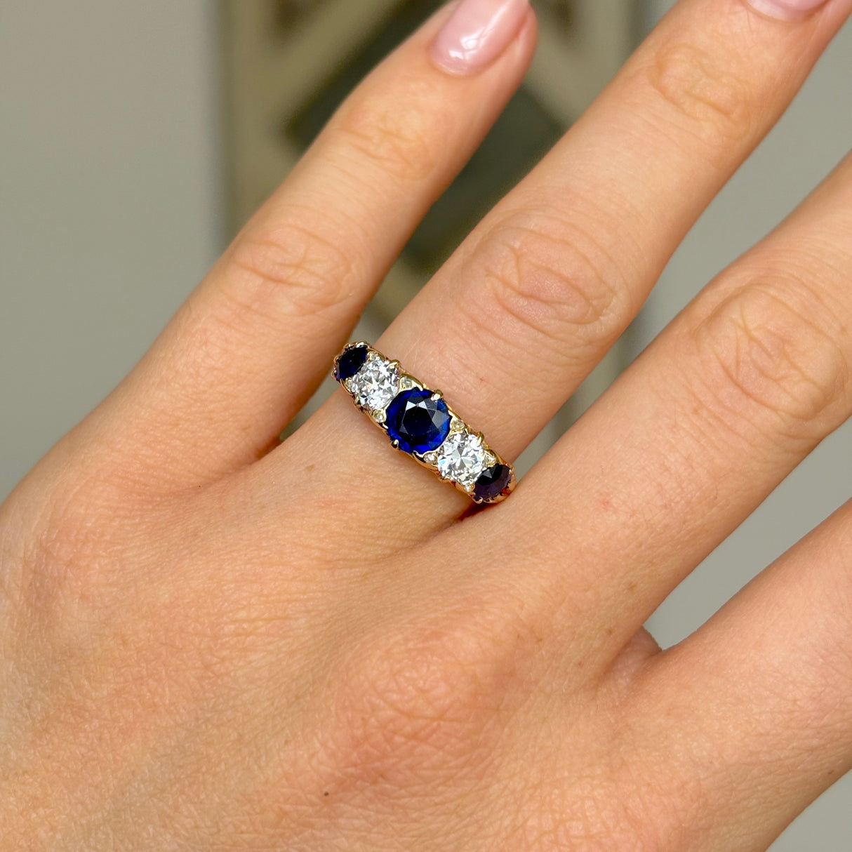 Antique, Victorian sapphire and diamond five-stone ring
