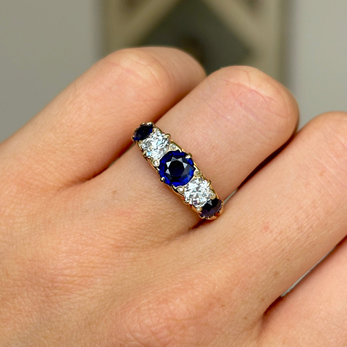 Antique, Victorian sapphire and diamond five-stone ring