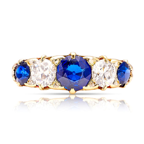 1659-Antique, Victorian sapphire and diamond five-stone ring  front