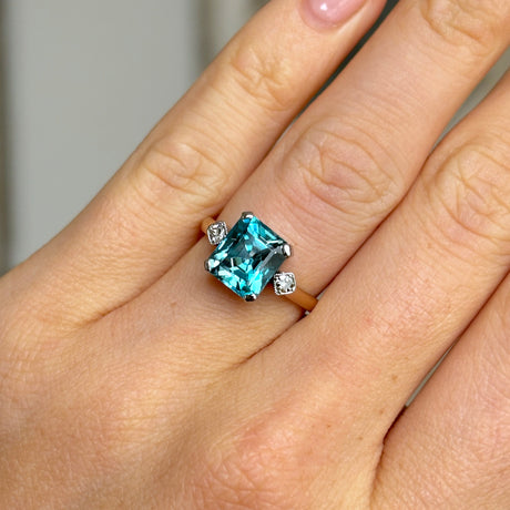 Vintage, Art Deco blue zircon and diamond ring