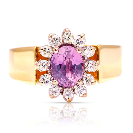 Vintage, 1980s pink sapphire and diamond cluster ring