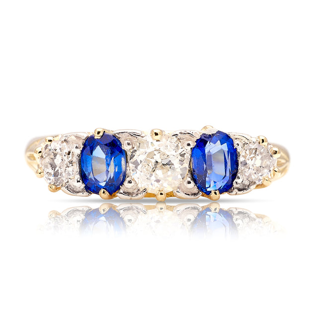 Antique, Victorian sapphire and diamond half hoop ring