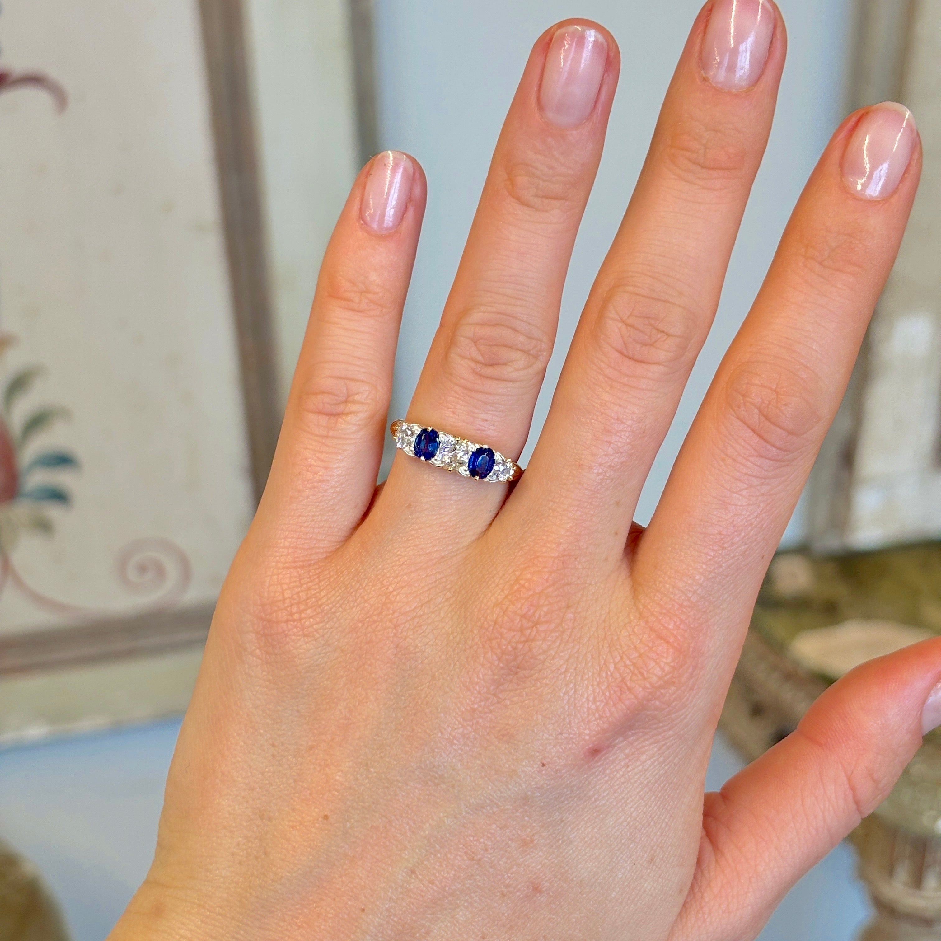 Antique, Victorian sapphire and diamond half hoop ring