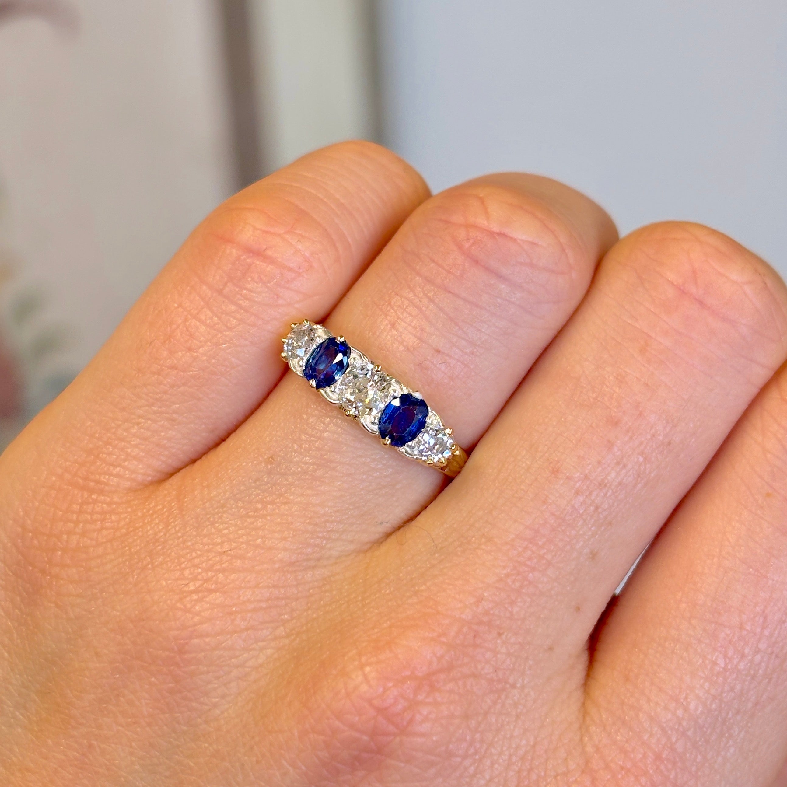Antique, Victorian sapphire and diamond half hoop ring