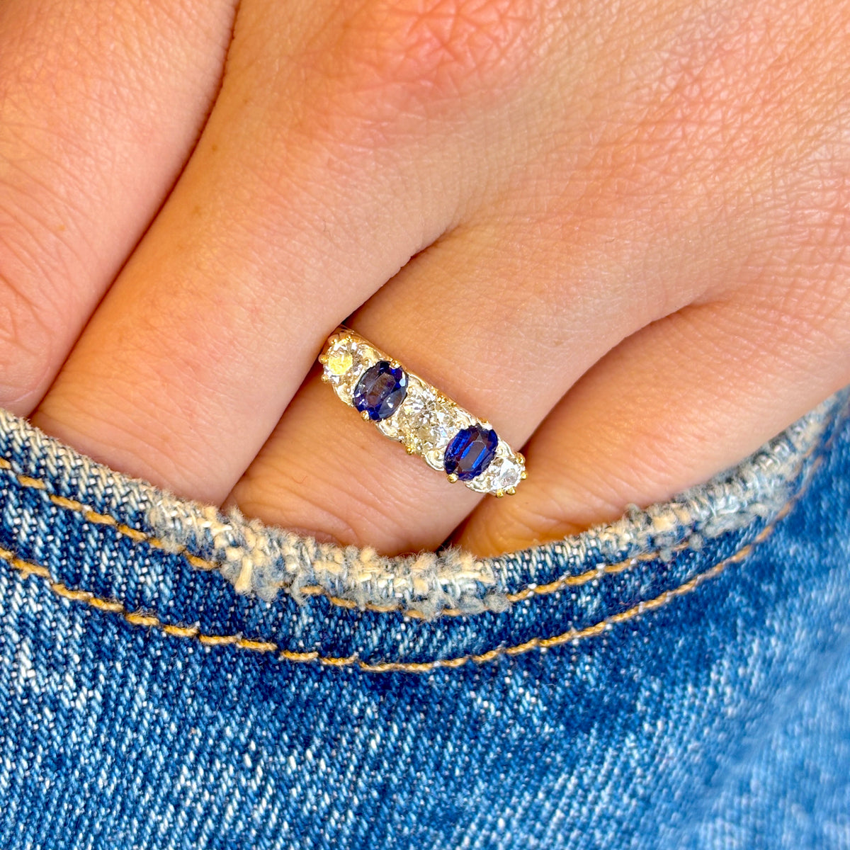 Antique, Victorian sapphire and diamond half hoop ring