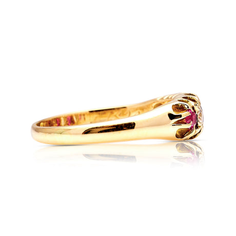 1789-Antique, Edwardian ruby and diamond five-stone ring front side