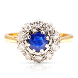 Vintage, Art Deco sapphire & diamond cluster ring front