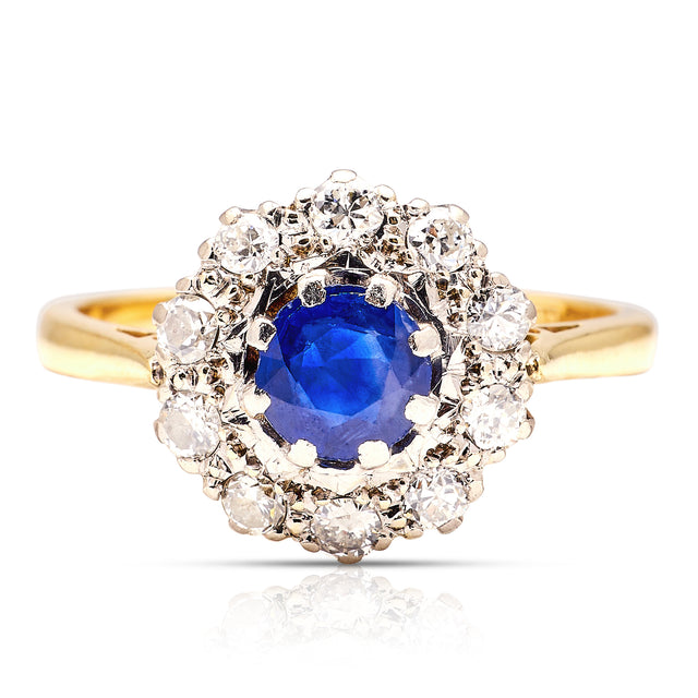Vintage, Art Deco sapphire & diamond cluster ring front