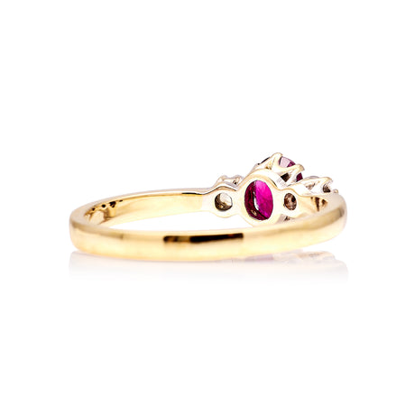 Vintage, 1980s ruby & diamond three-stone ring back