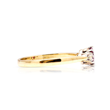 Vintage, 1980s ruby & diamond three-stone ring side
