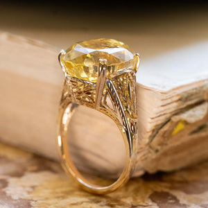 A vintage large yellow sapphire cocktail 18ct yellow gold ring.