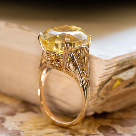 A vintage large yellow sapphire cocktail 18ct yellow gold ring.