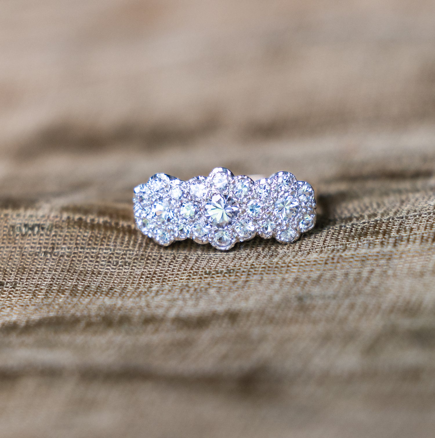 Vintage, 1970s cubic zirconia triple cluster ring front