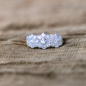 Vintage, 1970s cubic zirconia triple cluster ring front