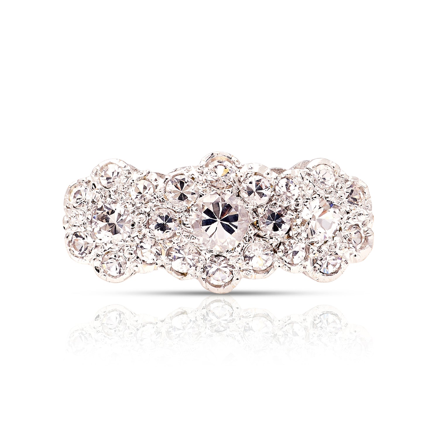 Vintage, 1970s cubic zirconia triple cluster ring front