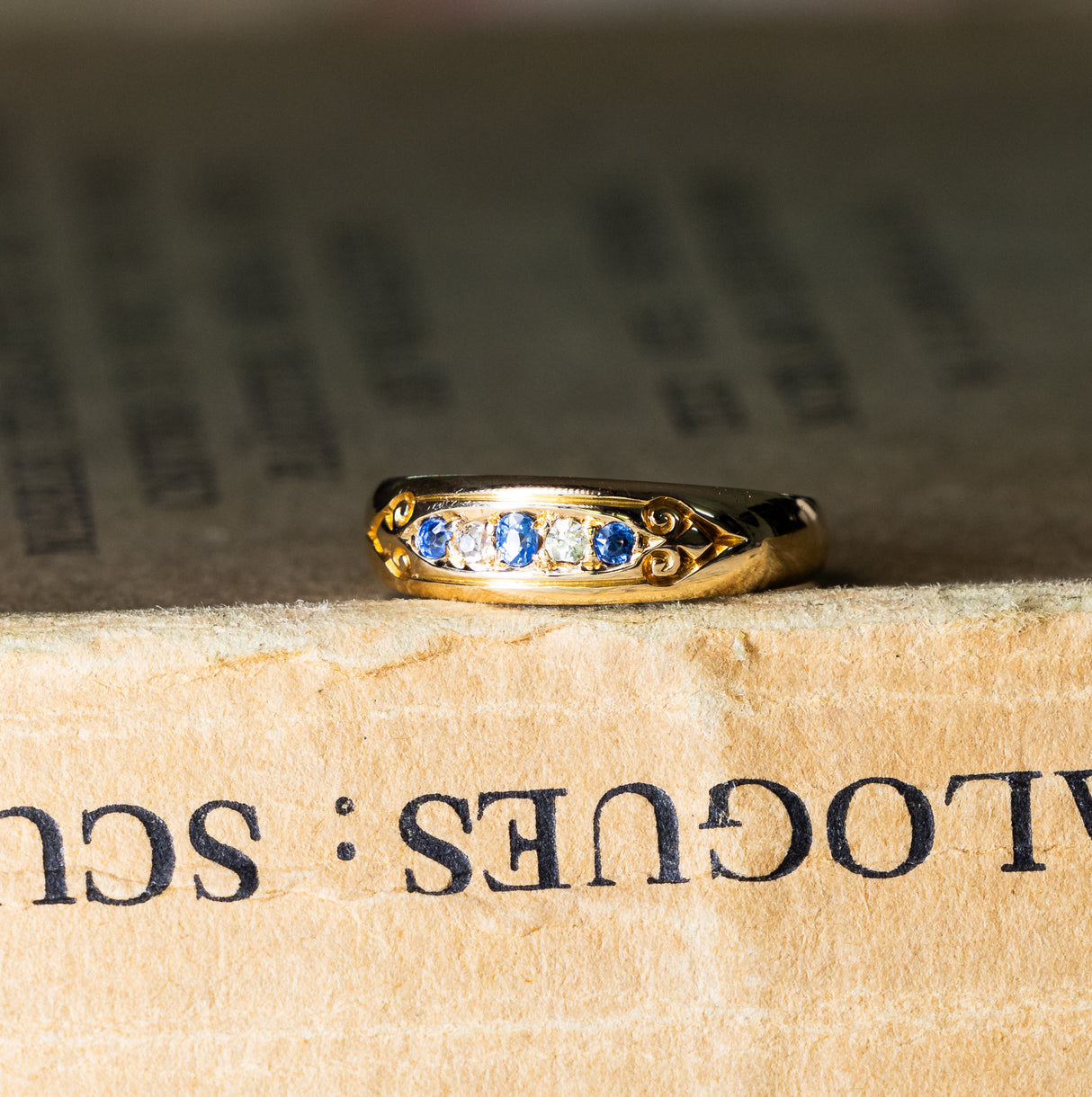 Antique, Victorian sapphire & diamond five-stone ring front