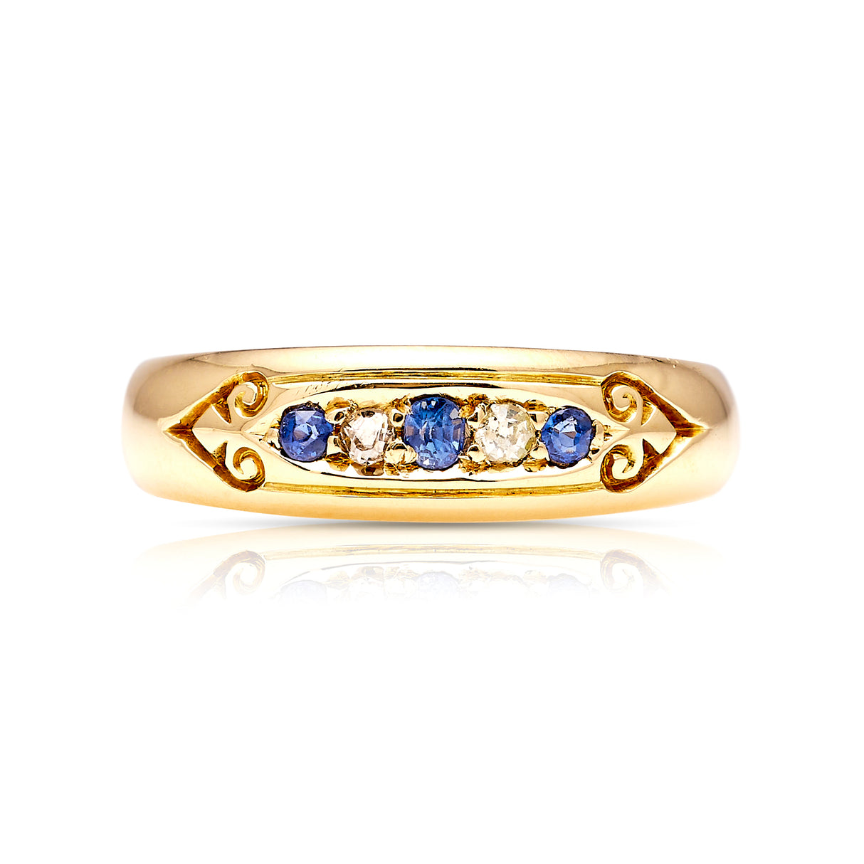 Antique, Victorian sapphire & diamond five-stone ring front