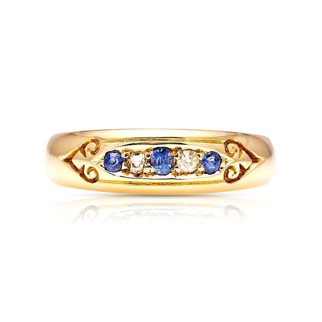 Antique, Victorian sapphire & diamond five-stone ring front