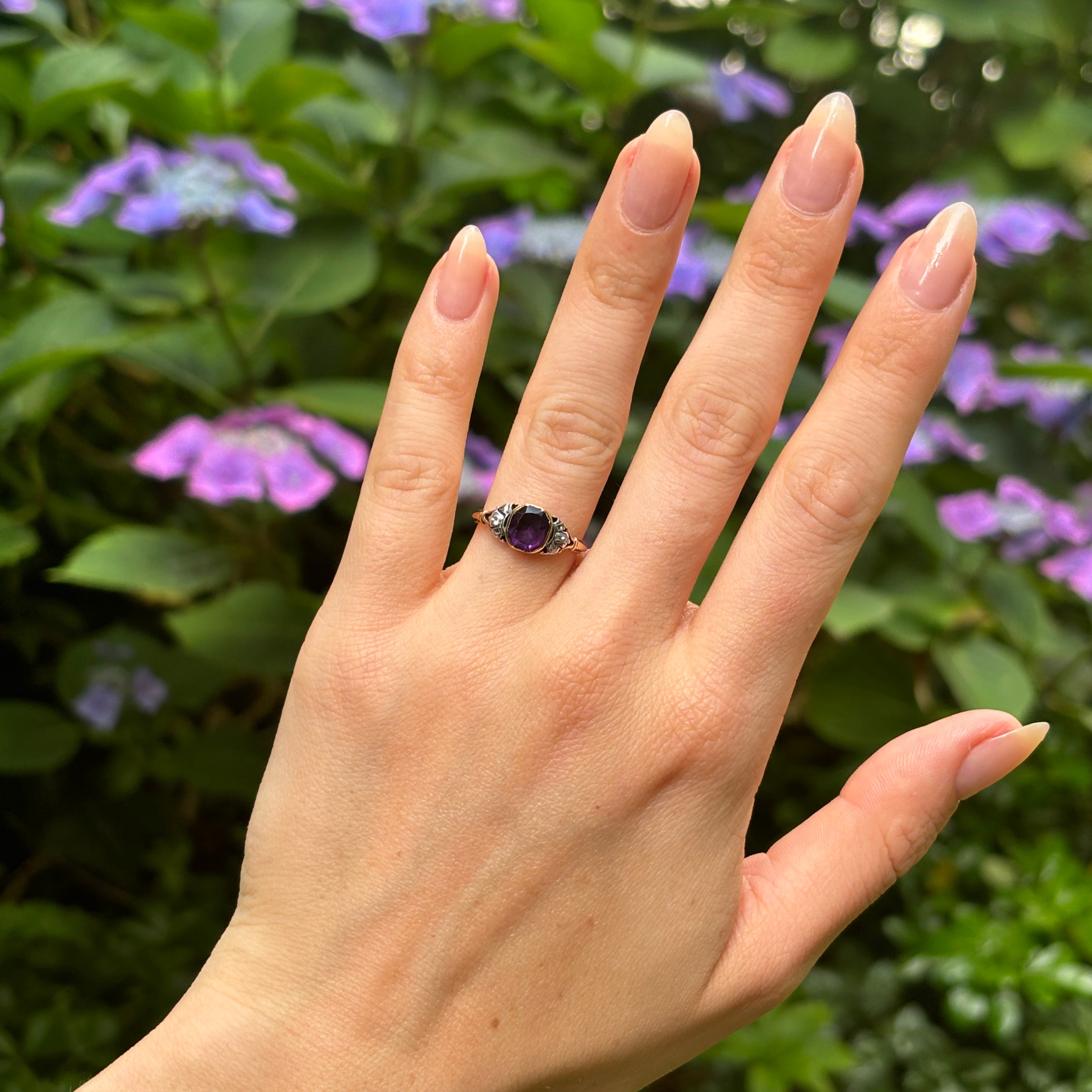Antique, Georgian amethyst & diamond ring, dated '1745' – Antique