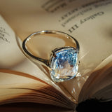 Antique 1920s sapphire solitaire ring featuring cushion cut blue gemstone