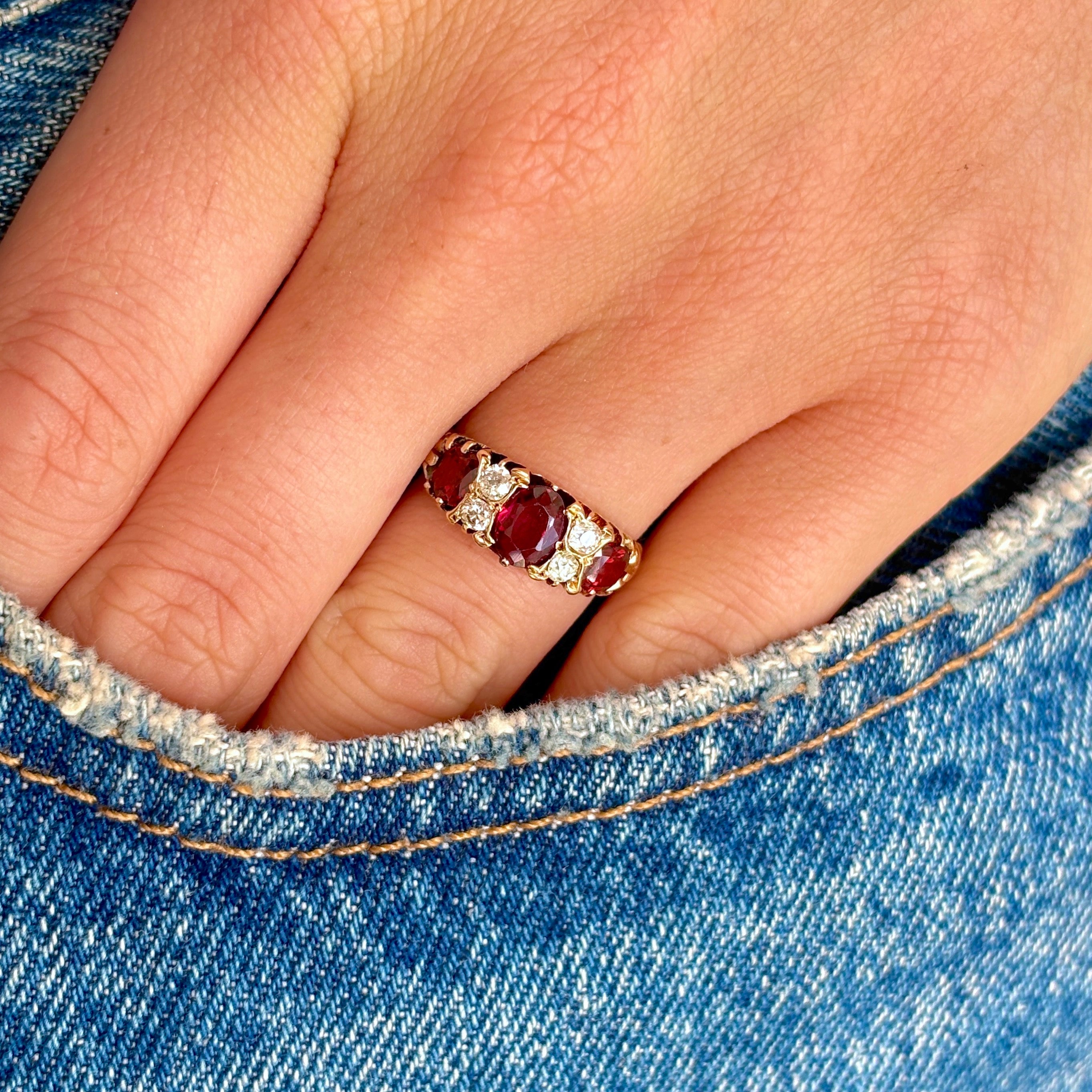 Antique Victorian garnet diamond three stone ring Antique Ring Boutique