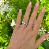 1960s Three-Stone Natural Cinnamon Brown & White Diamond Engagement Ring worn on hand.
