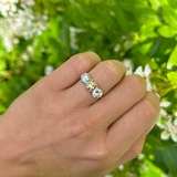 1960s Three-Stone Natural Cinnamon Brown & White Diamond Engagement Ring worn on hand.