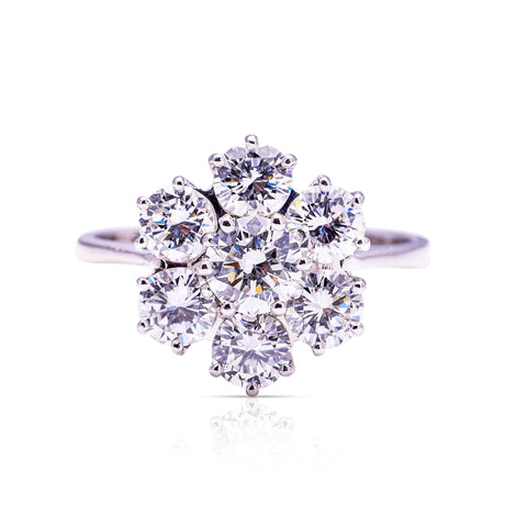 vintage diamond cluster ring, front view. 